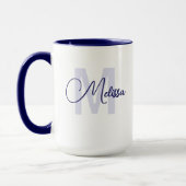Modern Blue White Custom Name Cursive Monogram Mok (Links)