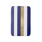 Modern Blue White en Gold Striped Bath Mat (Voorkant Verticaal)