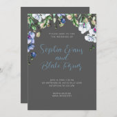 Modern Blue, White en Grey Floral Green Wedding Kaart (Voorkant / Achterkant)