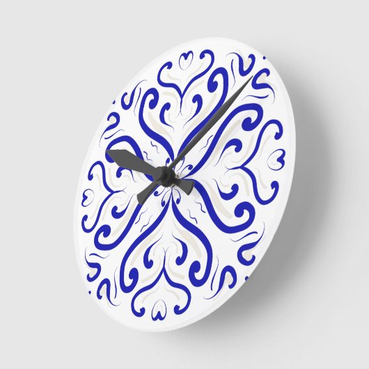 Modern Blue White Heart Swirl Pattern Kitchen Ronde Klok (Hoek)
