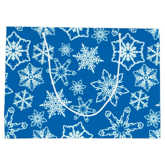 Modern Blue White-kerstsnowflakes-patroon Groot Cadeauzakje (Achterkant)