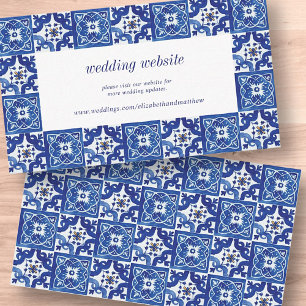 Modern Blue White Mediterranean Wedding Website Informatiekaartje