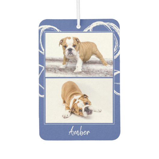 Modern Blue & White Pet Dog Photo Collage Luchtverfrisser (Voorkant)