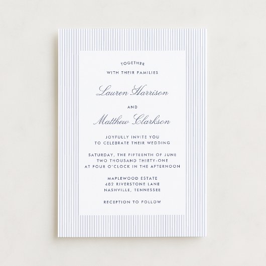 Modern Blue & White Pinstripe Wedding Invitation