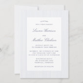 Modern Blue & White Pinstripe Wedding Invitation Kaart (Voorkant)