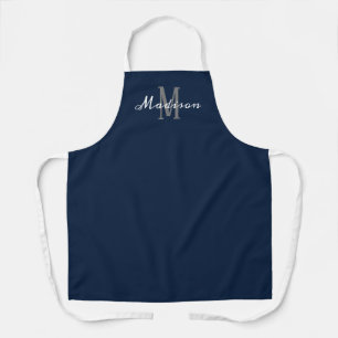 Modern Blue White Script Monogram op maat gemaakt Schort