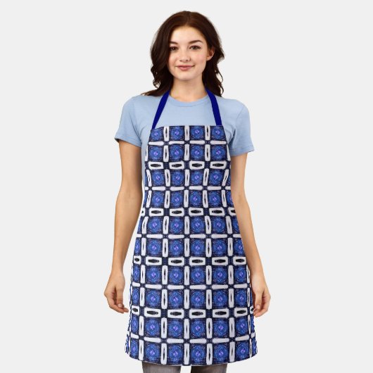 Modern Blue White Square Geometric Pattern Schort (Gedragen)