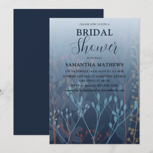 Modern Blue Wild Grass Bridal Shower Kaart (Voorkant / Achterkant)