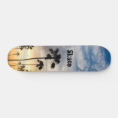 Modern Blue Yellow Personalized Palm Tree Sunset Skateboard (Horizontaal)