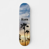 Modern Blue Yellow Personalized Palm Tree Sunset Skateboard (Voorkant)
