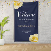 Modern Blue Yellow Roses Floral Wedding Welcome Spandoek