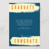 Modern BLUE YELLOW SPLASH Afstuderen AFSTUDEERDER Aankondiging (Achterkant)