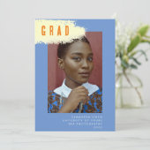 Modern BLUE YELLOW SPLASH Afstuderen AFSTUDEERDER Aankondiging (Staand voorkant)