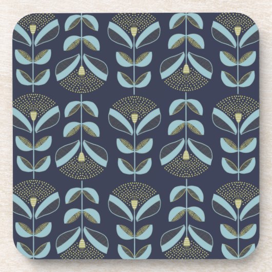 Modern Blues Golds Floral Pattern Bier Onderzetter (Voorkant)