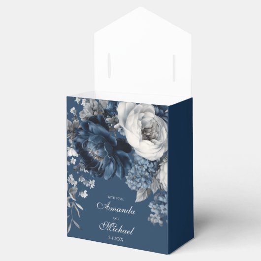 Modern Blues & Grey Bloemen Huwelijk Bedankdoosjes (Geopend)