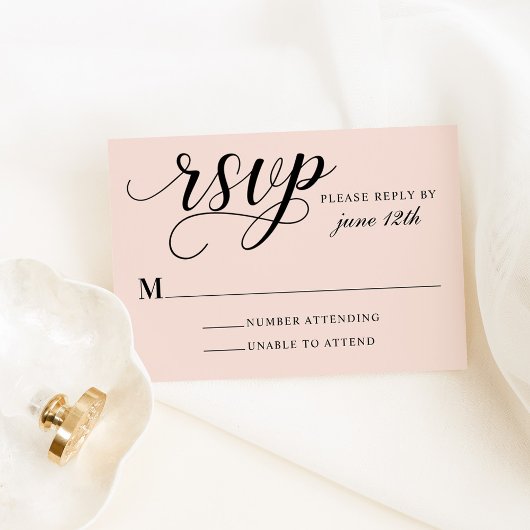 Modern Blush and Black Script Wedding RSVP Kaartje