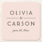Modern Blush and Black Wedding Monogram Vierkante Kartonnen Onderzetter (Voorkant)
