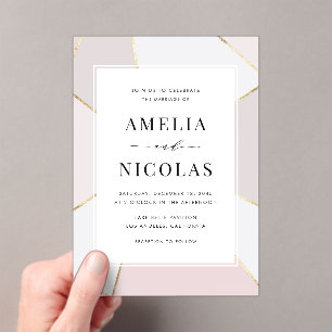 Modern Blush and Gold Foil Geometric Wedding Acryl Uitnodigingen