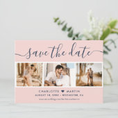 Modern Blush and Navy Blue Wedding 4 Foto Save The Date (Staand voorkant)