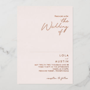 Modern Blush and Roos Gold the Wedding of Real Folie Uitnodiging