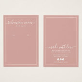Modern blush and white script earring display card (Devant & derrière)