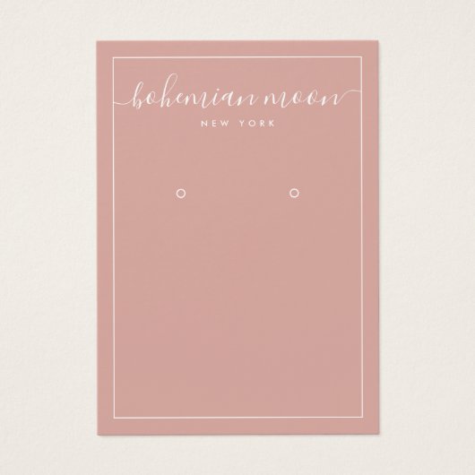 Modern blush and white script earring display card (Devant)