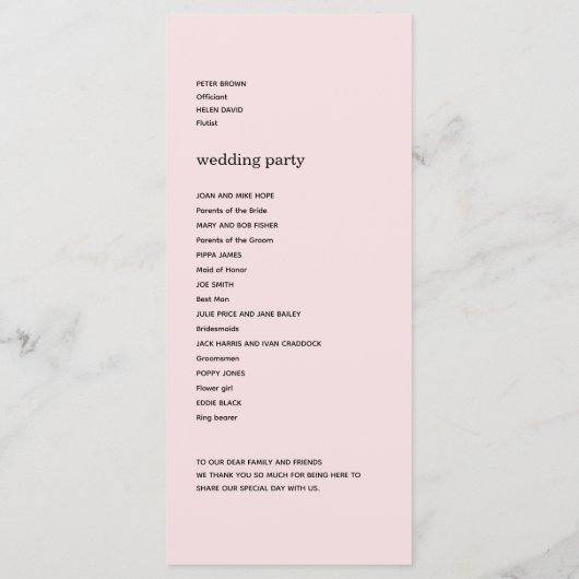 Modern Blush Bloemen Trouwprogramma Programma (Achterkant)