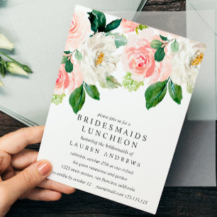 Modern Blush Bouquet Bridesmaids Luncheon Wedding Kaart