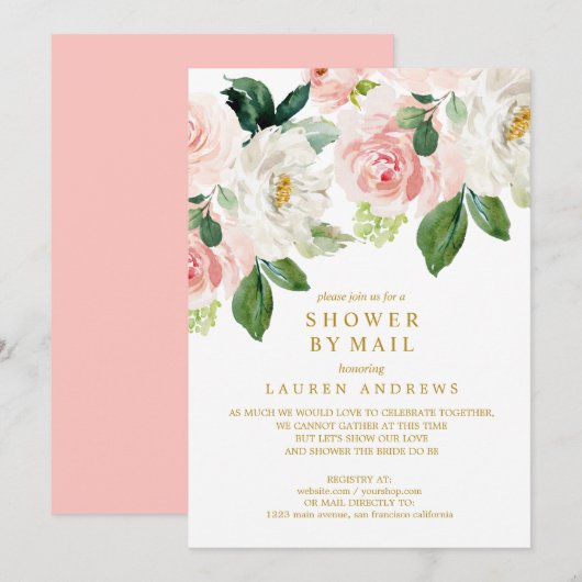 Modern Blush Bouquet geannuleerd Shower Gold Weddi Kaart (Voorkant / Achterkant)
