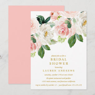Modern Blush Bouquet Vrijgezellenfeest Gold Weddin Kaart