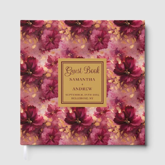 Modern Blush Bourgondië Goud Trouwen Gastboek Gift Gastenboek (Voorkant)