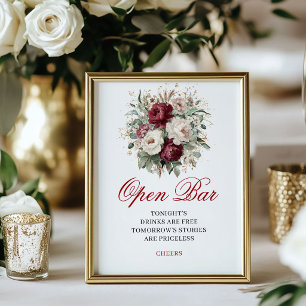 Modern Blush Burgundy Open Bar Huwelijksbord Poster