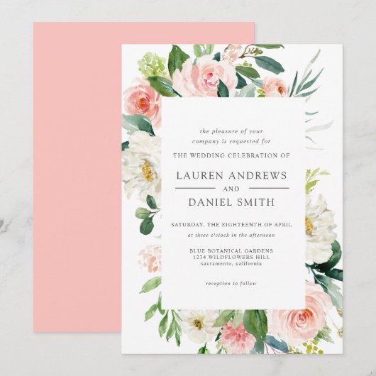 Modern Blush | Chic Botanical Pink Floral Wedding Kaart (Voorkant / Achterkant)