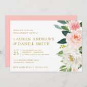 Modern Blush | Chic Floral Gold Engagement Party Kaart (Voorkant / Achterkant)