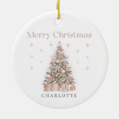 Modern Blush Christmas Tree – Personalized Holiday Keramisch Ornament (Achterkant)