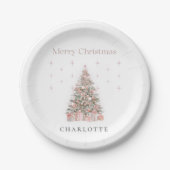 Modern Blush Christmas Tree Personalized Holiday  Papieren Bordje (Voorkant)