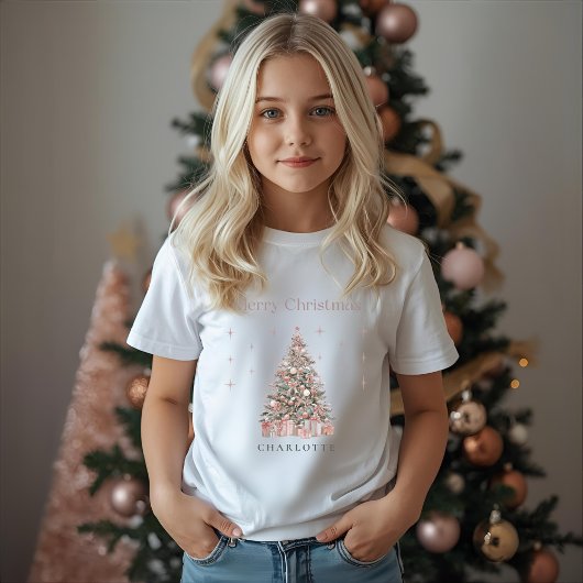 Modern Blush Christmas Tree – Personalized Kids  T-shirt