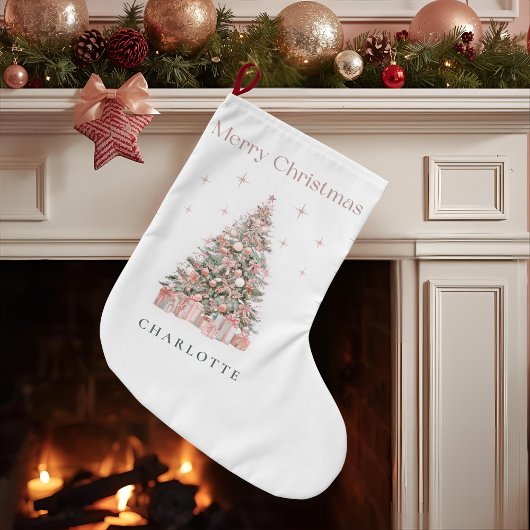 Modern Blush Christmas Tree Personalized Stocking Grote Kerstsok
