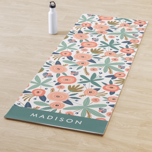 Modern Blush & Coral Mint Floral Pattern Yogamat (In situ)
