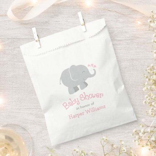 Modern Blush en Grey Olifant Meisje Baby shower Bedankzakje (Geknipt)
