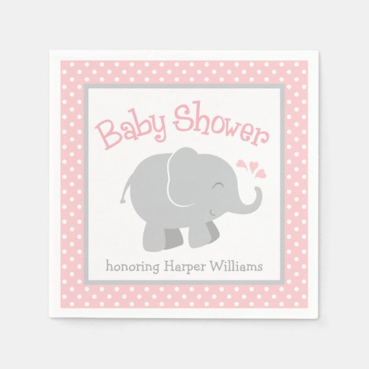 Modern Blush en Grey Olifant Meisje Baby shower Servetten (Voorkant)