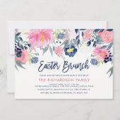 Modern Blush en Navy Floral Easter Brunch Kaart (Voorkant)