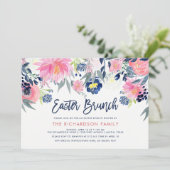 Modern Blush en Navy Floral Easter Brunch Kaart (Staand voorkant)