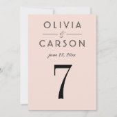 Modern Blush en Zwart Trouwtafel Nummer Kaart (Voorkant)