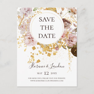 Modern Blush Floral   Briefkaart Datum opslaan