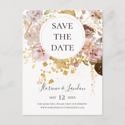 Modern Blush Floral | Briefkaart Datum opslaan (Voorkant)