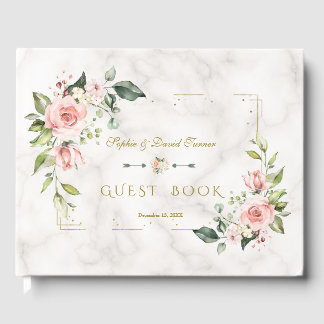 Modern Blush Floral Gold Glitter Marble Wedding Gastenboek