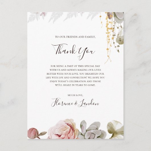 Modern Blush Floral | Hartelijk dank Briefkaart (Voorkant)