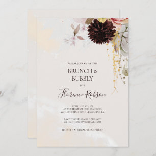 Modern Blush Floral   Marble Brunch en Bubble Kaart