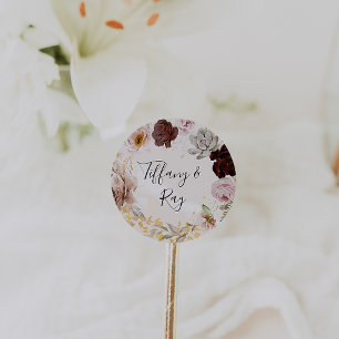 Modern Blush Floral Marble Wedding Envelope Seals Ronde Sticker